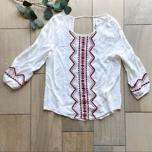 Andree Blue Embroidered 3/4 Sleeve Blouse Size M